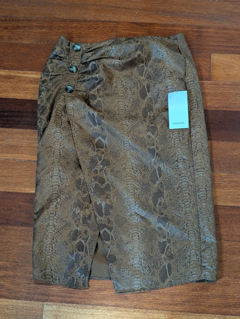 Zara Snake-Print Pencil Skirt in Brown